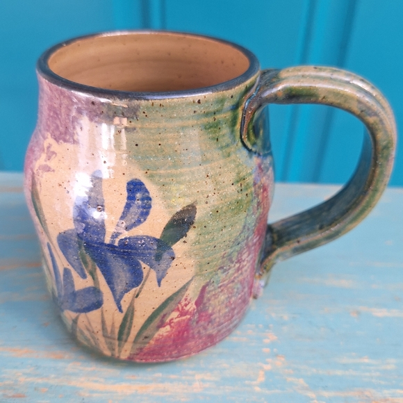 Blue Iris Pottery Clay Handmade Mug Glazed Color Swirl Signed by Artist Cup - Picture 16 of 16